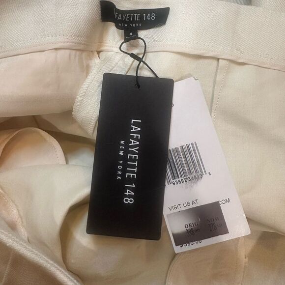 BRAND NEW WITH TAG! Lafayette 148 New York Cream Raffia Linen Women Pants Size 4 - Picture 8 of 10